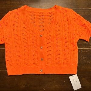 Orange Knit Women's Short-Sleeve Sweater